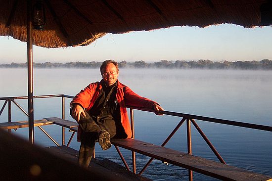 A cool and relaxed Simon at 6am at the Zambezi Lodge in Katima Mulilo